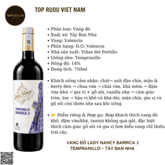 Rượu Vang đỏ Lady Nancy Barrica 3 - Tây Ban Nha - Tempranillo - 14% - 750ml