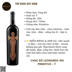 Rượu Vang Đỏ Leonardo Primitivo - Ý - Primitivo - 18% - 750ml