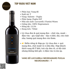 Rượu Vang Đỏ Luccarelli Negroamaro Puglia - Ý - Negroamaro - 13.5% - 750ml