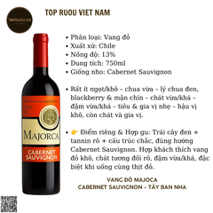 Rượu Vang Đỏ Majorca (Tem Đỏ) - Tây Ban Nha - Cabernet Sauvignon - 13,5% - 750ml
