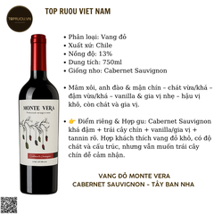 Rượu Vang Đỏ Monte Vera - Tây Ban Nha - Cabernet Sauvignon - 13,5% - 750ml