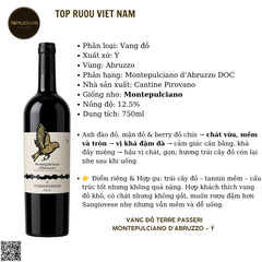 Rượu Vang Đỏ Terre Passeri - Ý - Montepulciano D'Abruzzo - 12,5% - 750ml