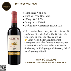 Rượu Vang Đỏ Vallejos - Tây Ban Nha - Cabernet Sauvignon - 13,5% - 750ml