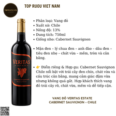 Rượu Vang Đỏ Veritas Estate - Cabernet Sauvignon - 750ml - 13% - Chile