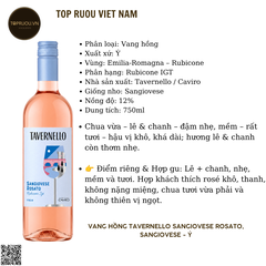Rượu Vang Hồng Tavernello Rosato Rubicone - Ý - Sangiovese - 12% - 750ml