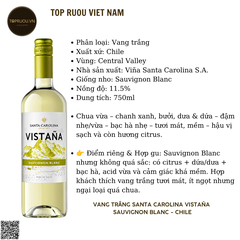 Rượu Vang Trắng Santa Carolina Vistana - Chile - Sauvignon Blanc - 11,5% - 750ml