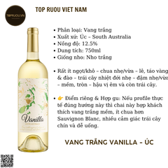 Rượu Vang Trắng Vanilla - Úc - Blended - 12,5% - 750ml