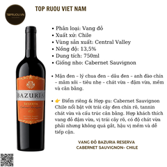 Rượu Vang Đỏ Bazuria Cabernet sauvignon 750ml - 13,5% - Chile