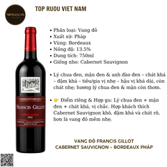 Vang Đỏ Francis Gillot - Pháp - Cabernet Sauvignon - 13,5% - 750ml