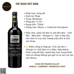 Vang Đỏ Francis Gillot - Pháp - Shiraz, Cabernet Savignon - 13,5% - 750ml