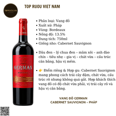Vang Đỏ German - Pháp - Cabenet Sauvignon - 13,5% - 750ml