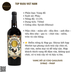 Vang Đỏ Le Coq Gaulouis - Pháp - Shiraz, Merlot - 13,5% - 750ml
