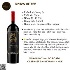 Vang Đỏ Osvaldo Bosso (Tem Đen) - Chile - Cabernet Sauvignon - 13,5% - 750ml