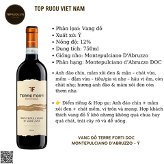 Vang Đỏ Terre Forti - Ý -  Montepulciano - 12,% - 750ml