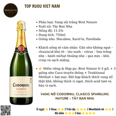 Vang Nổ Codorniu Clasico Sparkling Brut Nature DO Cava - Tây Ban Nha - Blend - 11,5% - 750ml