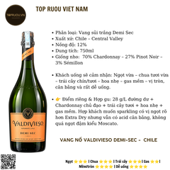 Vang Nổ Sparkling Wine Valdivieso Demi Sec - Chile - Chardonnay, Semillon - 12%  - 750ml