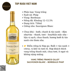 Vang Trắng Francis Gillot - Pháp - Sauvignon Blanc - 12,5% - 750ml