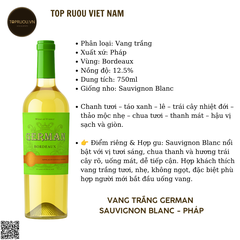 Vang Trắng German - Pháp - Sauvignon Blanc - 12,5% - 750ml
