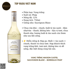 Vang Trắng Maison Castel Sauvignon Blanc Bordeaux - Pháp - Sauvignon Blanc - 12.5% - 750ml