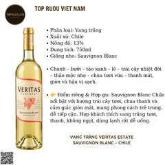 Vang Trắng Veritas Estate Sauvignon Blanc 750ml - 13% - Chile