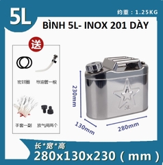 Bản sao của Bình Xăng Dầu Dự Phòng Chất Liệu INOX 201, Loại Dày, Dung Tích 5L
