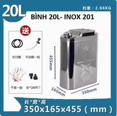 Bình Xăng Dầu Dự Phòng Chất Liệu INOX 201, Loại Dày, Dung Tích 20L