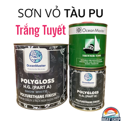 SET COMBO Sơn Vỏ Tàu Composite Topcoat Màu Trắng Tuyết, PU Hai Thành Phần Polyurethane, Hãng Ocean Master Nhập Khẩu Singapore