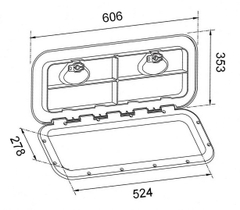 Cửa Nắp Hầm Nhựa Cano ABS, Kích Thước Ngoài 353x606mmm, Kích Thước Trong 278x524mm, Cho Tàu Cano