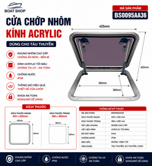 Cửa Chớp Nhôm, Kính Acrylic , Kích thước ngoài 425x425mm, kích thước trong 360x360mm, mã BS0095AA36 Hàng mới 100%