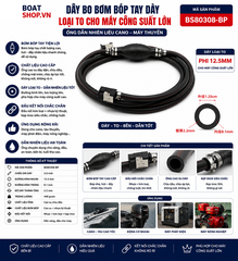 Dây Bo Bơm Bóp Tay Dày Loại TO cho máy công suất lớn, Ông Dẫn Nhiên Liệu Cano, Dây 3 mét, Phi 12mm, Mã BS80308-BP