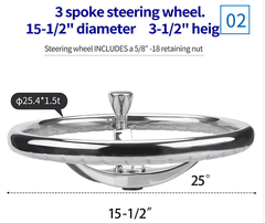 Vô Lăng Cano Inox 316 Model 7319SRF1 , Đường Kính 338mm, vặn ốc , 3 cánh