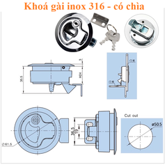 Khóa Nắp Hầm Tròn S31143-2, Có Chìa, Dạng Gài , KT 65x35mm, Inox 316