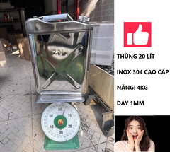 Thùng Xăng Dự Phòng Inox/ Thùng Dầu Hóa Chất, Bằng Inox 304 20 Lít , Vỏ Inox Dung Tích 20L, Kt 37x17x47