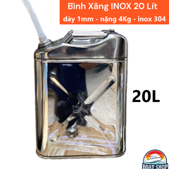 Thùng Xăng Dự Phòng Inox/ Thùng Dầu Hóa Chất, Bằng Inox 304 20 Lít , Vỏ Inox Dung Tích 20L, Kt 37x17x47