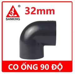 Co 90 độ, Màu đen bóng, Hãng Sanking, Chất liệu U-PVC Phi 20, 25, 32, 40, 50, 63,90,110,140 Chuyên Cho Hồ Cá