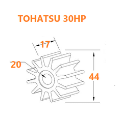 345-65021-0 Cánh Bơm Nước Cano 30HP Hãng Yamamoto, 17x44x20mm