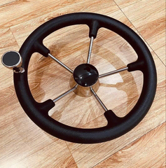 vô lăng Inox Bọc PU 5 Cánh, đường kính 350mm cho tàu cano