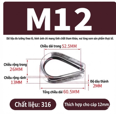 Khuyên Lót Cáp (Thimble), Chất Liệu Inox 316, kích thước tuỳ chọn từ M2-M16