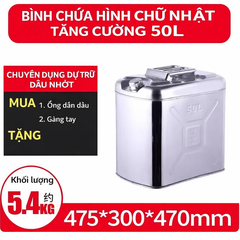 Thùng Xăng Dự Phòng Inox 50L, Chất Liệu Thép Không Gỉ Inox 304, Dung Tích 50L, Kích Thước 475x300x470mm, nặng 5.4Kg, Mã BS-FTB-50