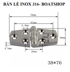 Bản Lề Hình Thoi Kích Thước 38x76mm, dày 5mm, Chất Liệu inox 316L