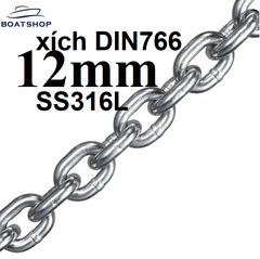 Dây Xích DIN766, 12mm, Chất Liệu thép Không Gỉ, Mã BS91012, dùng để neo tàu thuyền. mới 100%