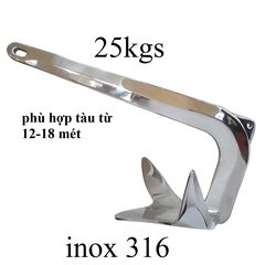 Mỏ Neo Bruce Inox 316 Mài Bóng , Cho Tàu Cano nặng 25Kg