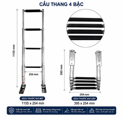 Cầu Thang Xếp 4 BậcThép không gỉ, Inox 316, Kích Thước: 875x254mm, Mã SF30102-31