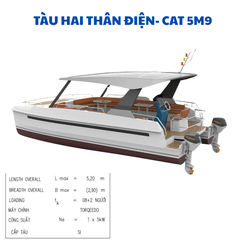 Tàu Hai Thân Chạy Động Cơ Điện, Chiều Dài 5M2, Rộng 2M92, Chở Tối Đa 08 + 2 người
