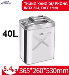Thùng Xăng Dự Phòng Inox, Chất Liệu Thép Không Gỉ Inox 304, Dung Tích 40L, Kích Thước 365x260x530, Mã S80308-40L