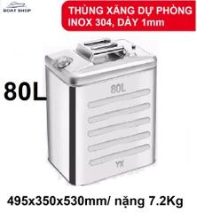 Thùng Xăng Dự Phòng Inox, Chất Liệu Thép Không Gỉ Inox 304, Dung Tích 80L, Kích Thước 495x350x530mm, Mã S80308-80L