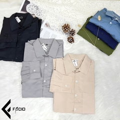 Áo sơ mi nam Facio Shop lụa trơn tay dài cổ bẻ S01