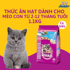 Thức ăn dành cho Mèo con Whiskas vị cá biển và sữa 1.1kg từ 2-12 tháng tuổi