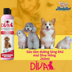 Sữa tắm dưỡng lông, khử mùi cho chó Diva hồng 260ml