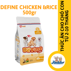 Thức ăn khô Define hoàn chỉnh cho chó con (2-10 tháng tuổi) vị gà và gạo 500gr